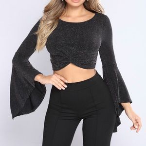 Shimmer Flare Sleeve Crop Top